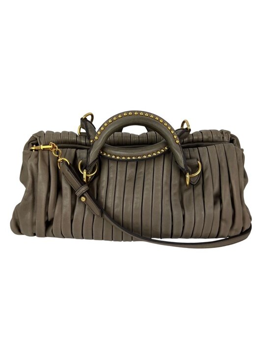 Miu Miu Handbags - Miu Miu Nappa Plisse Beige Cammeo Bowling Bag Vintage